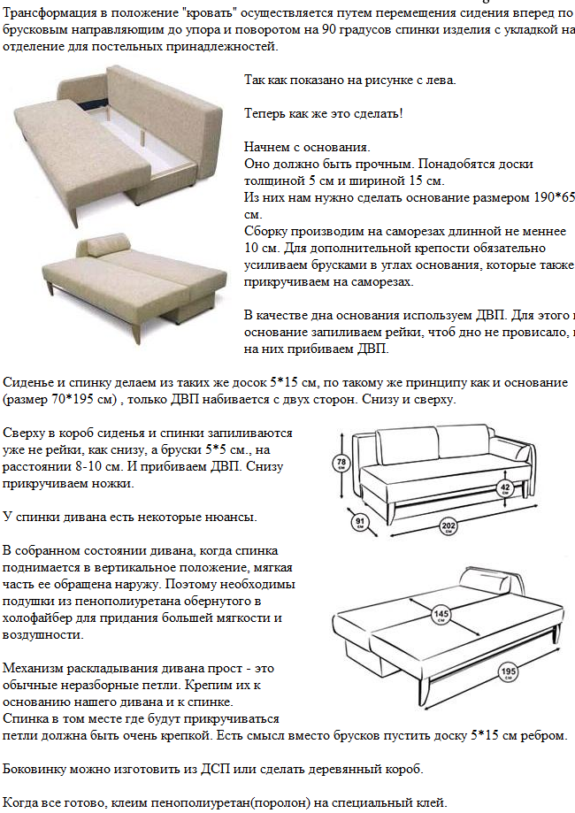 Как самостоятельно сделать диван “еврокнижка” с помощью чертежей и схем