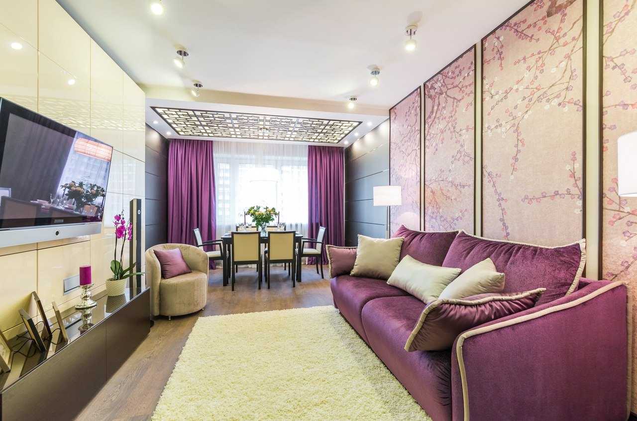 Фиолетовый диван в интерьере +75 фото примеров