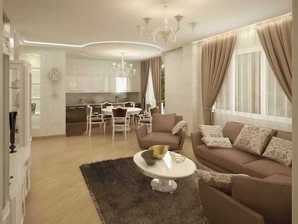 Дизайн кухни-столовой-гостиной в частном доме: 65 фото планировки